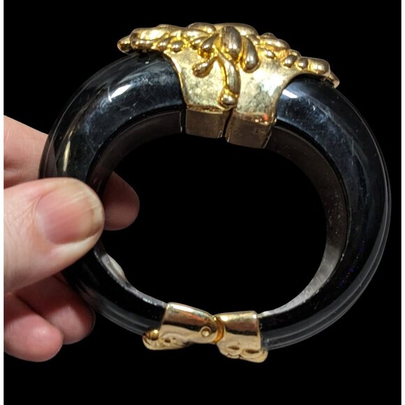 Vintage Inna Cytrine Paris Fleur Chrysanthemum Lucite And Metal Clamper Bracelet - Picture 5 of 10